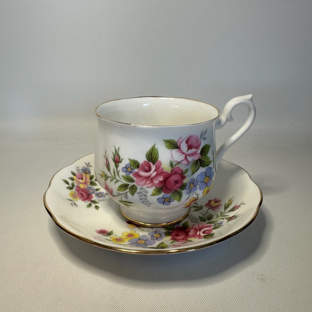 Vintage Royal Albert Rose Bouquet Teacup and Saucer Bone China Set England